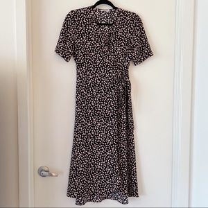 SHESMISS Black Pink Wrap Midi Dress M